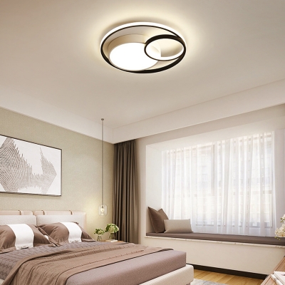 3-Light Circular Flush Lighting Contemporary Acrylic Shade Flush Mount Ceiling Lamp in Black/White
