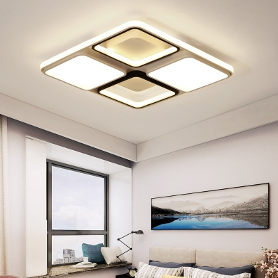 Acrylic Square Flush Light Modern Ceiling Light Fixture in Black and White for Living Room