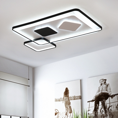 Black and White Geometric Flush Light LED Modern Metal Ceiling Light Fixture for Living Room