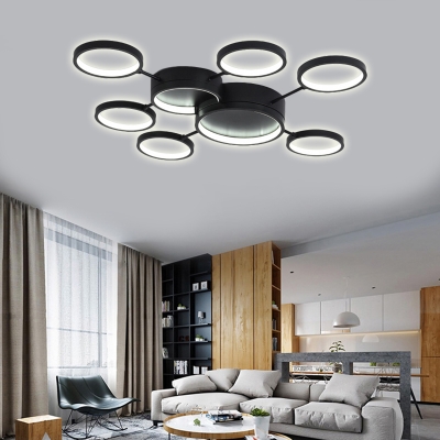 Black Finish Drum Ceiling Light 4/6/8/10 Light Contemporary Acrylic Flush Mount for Living Room