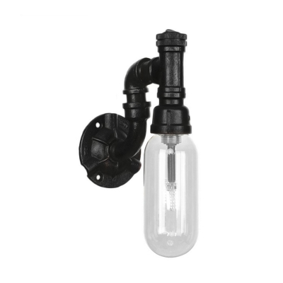 Black Pipe Sconce Lighting Fixtures Antique Iron and Glass 1 Head Sconce Lamp with Switch for Corridor