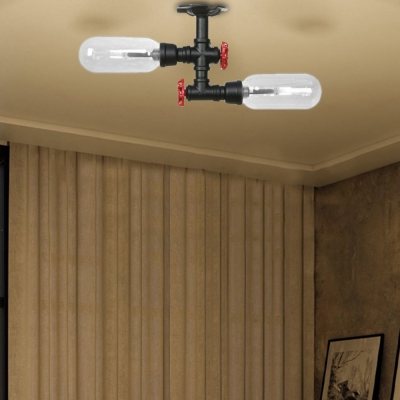 Black Tube Ceiling Light Fixture Industrial Iron 2 Light Close to Ceiling Lighting for Hallway