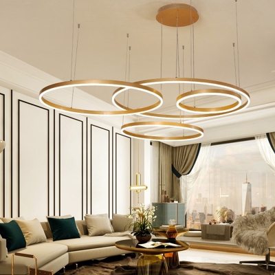 Brass Multi Ring Hanging Ceiling Light Modernism Metal Led Pendant For Home Beautifulhalo Com - Led Lights For Hanging Ceiling