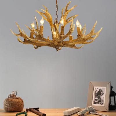 Candle Chandelier Lighting with Antler Design Rustic Resin Multi Light Pendant with Chain