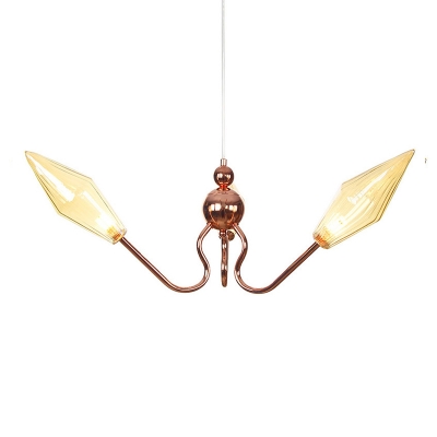 Contemporary Suspension Light 3 Lights Metal and Amber/Clear Glass Chandelier in Rose Gold for Cafe