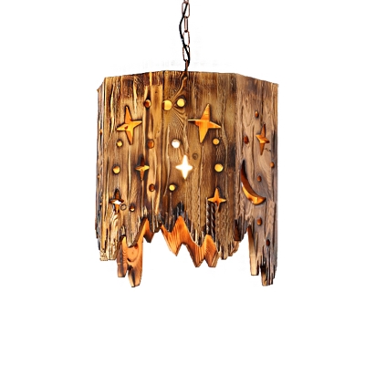 Country Star Sky Hanging Pendant Lights Wood Hanging Ceiling Lights with Chain for Restaurant