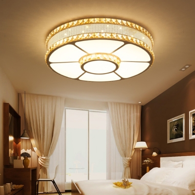 Crystal Accent Style Drum Ceiling Flush Lights Acrylic LED White Mount Fixture for Hotel