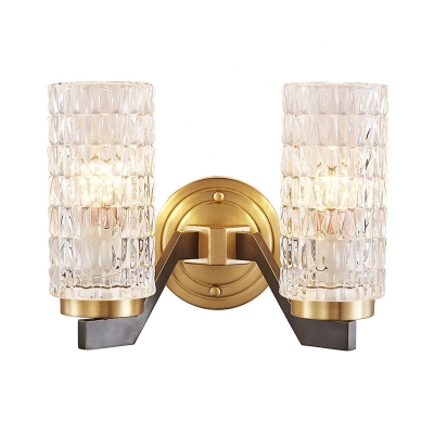 Cylinder Wall Sconce Light Mid Century Modern Metal Glass Wall Lamp Sconce in Brass for Indoor