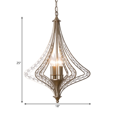 Geometric Chandelier Lamp Vintage Metal 4 Lights Foyer Pendant Light in Silver Leaf