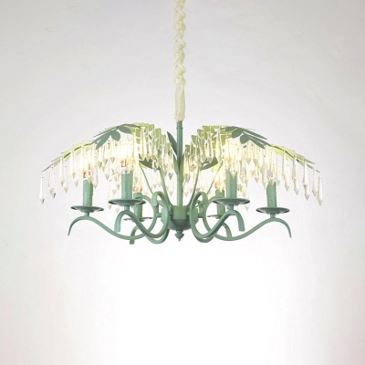 Green Leaf Pendant Chandelier Country Crystal Iron 3/6/8 Light Hanging Light Fixtures for Indoor