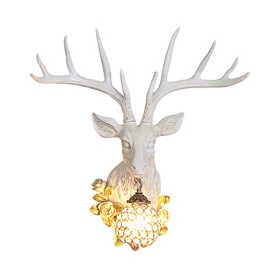 Loft Style Spherical Wall Mount Lighting with Resin Deer Clear Crystal Indoor Wall Light Fixture