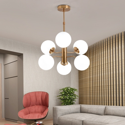 Mid Century Spherical Pendant Light 6 Lights White Glass Chandelier Light for Living Room