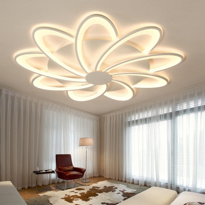 Modern Floral Flushmount Lighting Acrylic White Led Flush Ceiling Light with Round Canopy