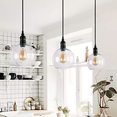Modern Pendant Ceiling Light Metal and Glass Single-Bulb Hanging Pendant Lights for Kitchen Dining