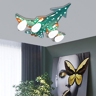 Multi Colored Aircraft Flushmount Ceiling Fixture Glass and Metal 4 Bulbs Flush Mount Light for Study