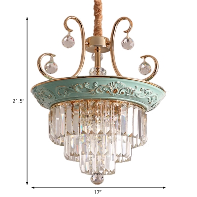 Multi Tier Chandelier Light Traditional Ceramic Crystal Ceiling Chandelier with Flower Decoration for Living Room