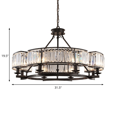 Round Ceiling Chandelier Contemporary Crystal and Iron 5/8 Light Hanging Chandelier in Black for Living Room
