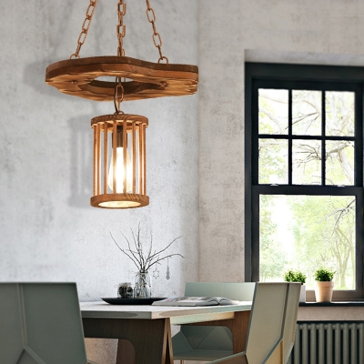 Shaded Pendants Lighting Country Iron and Wood 1/2/3 Light Ceiling Pendant Light for Bedroom