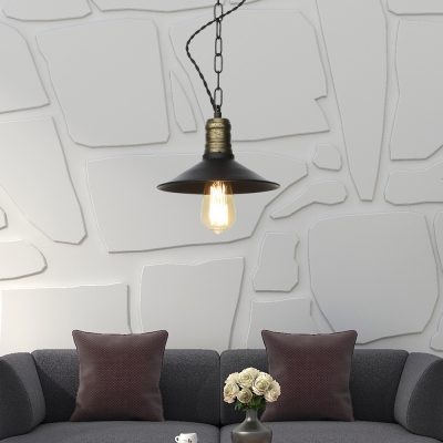 Single Head Coolie Pendant Light Antique Metal Ceiling Hanging Light in Black for Workshop