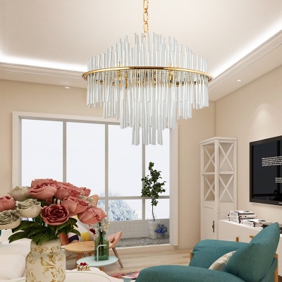 Stainless Steel Ring Pendant Lights Modern Crystal Hanging Light Fixtures with Adjustable Chain for Indoor
