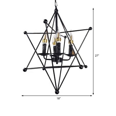 Star Hanging Lights Contemporary Iron 4 Lights Ceiling Chandelier in Black for Restaurant