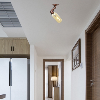 Steampunk Pipe Lighting Fixture Iron 1 Bulb Semi Flush Ceiling Lights for Foyer Corridor Hallway