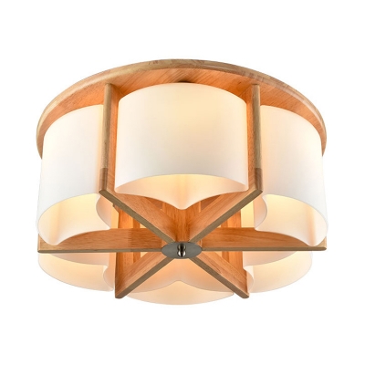 Wooden Drum Flush Mount Light  4/6 Light Modern Wood Ceiling Light Fixture For Living Room