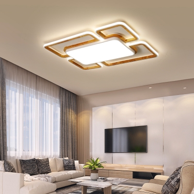 Wooden Rectangular Ceiling Light Fixture for Living Room LED Modern Acrylic Flush Light in Black/White