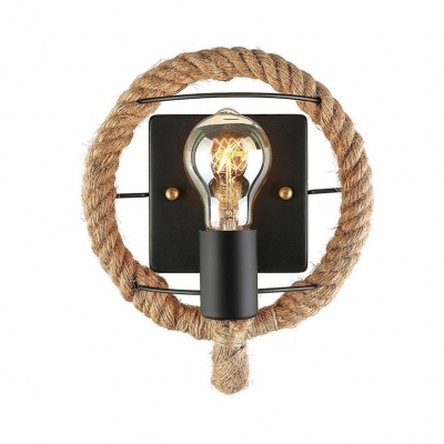 1 Light Exposed Bulb Wall Mounted Light Rustic Rope Wall Sconce for Restaurant Coffee Shop