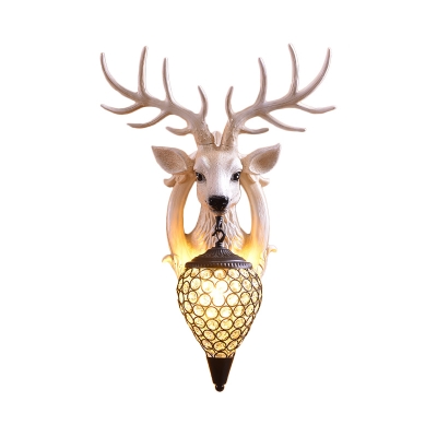 1 Light Teardrop Wall Light with Clear Crystal Shade and Deer Decoration Loft Wall Mount Light