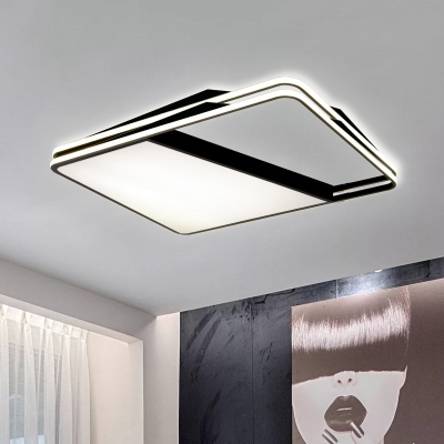 Acrylic Rectangular Flush Ceiling Lighting LED Modern Simple Ceiling Lamp in Black for Living Room