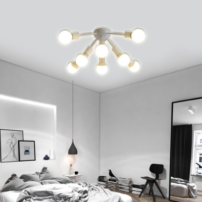 Bare Bulb Bedroom Ceiling Light Fixture Metal 8/12 Light Modern Flush Mount Light in Black/White