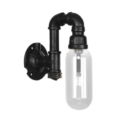 Black Pipe Sconce Lighting Fixtures Antique Iron and Glass 1 Head Sconce Lamp with Switch for Corridor