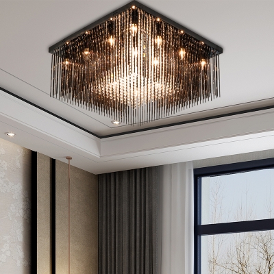 Black Squared Ceiling Fixture Contemporary Stainless Steel Crystal Ceiling Light Fixtures for Bedroom