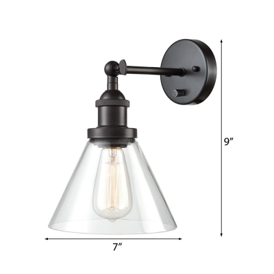 Bronze Wall Mounted Light Retro Metal Sconce Light Fixture with Glass Cone Shade for Coffee Shop