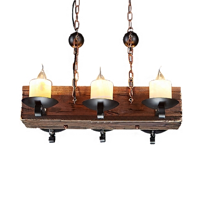 Candle Hanging Ceiling Lights Lodge Glass and Iron 6-Light Wooden Pendant Light Fixture for Living Room