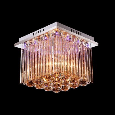 Chrome Finish Squared Ceiling Lights Contemporary Crystal Ball Sparkle Ceiling Light Fxitures for Bedroom