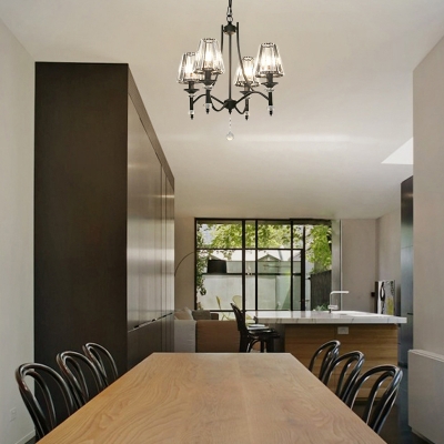 Cone Pendant Chandelier Mid-Century Modern Crystal and Iron Pendant Lights in Black for Bedroom