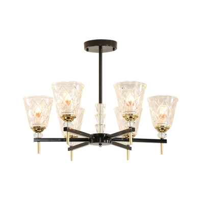 Cone-Shaped Chandelier Light Modern Iron Glass Ceiling Chandelier in Black with Brass for Living Room