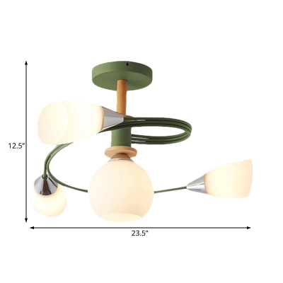 Curve Bedroom Semi Flush Ceiling Light Metal 4/6 Light Modern Flush mount Light in Multicoloured