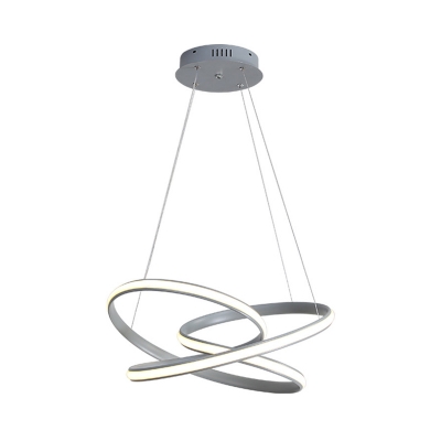 Gray Spiral Chandelier Lamp Minimalist Metal Integrated Led Hanging Pendant Light