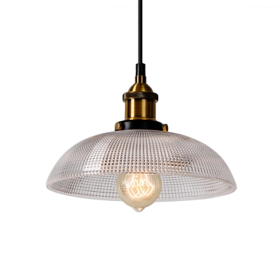 Industrial Retro Pendant Lighting Fixtures Single Light Hanging Lights with Grid Glass Shade, Antique Brass Finish
