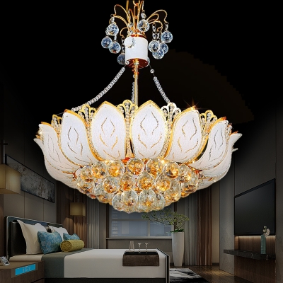 Lotus Ceiling Pendant Lights Modern Metal Large With Crystal In Gold For Dining Room Beautifulhalo Com - Lotus Flower Ceiling Light Large