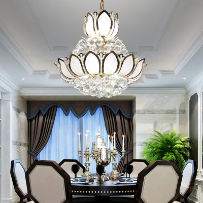 Lotus Pendant Chandelier French Country Crystal Sparkling Ceiling Pendant for Kitchen Dining