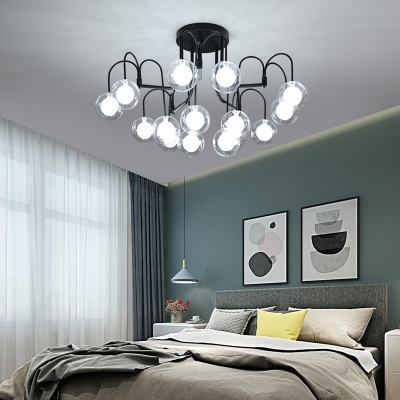 Modern Modo Ceiling Lamp With Clear Glass Shade 15 Lights Bedroom Semi Flush Lighting In Black Beautifulhalo Com