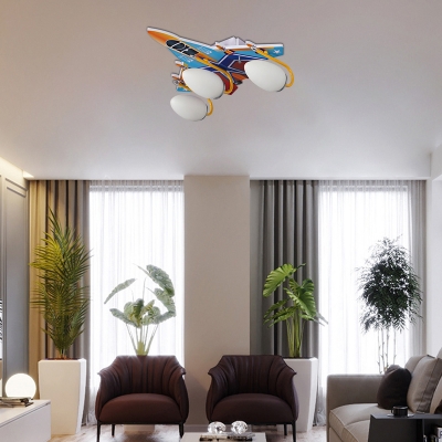 Multi Color Aircraft Flushmount Ceiling Fixture Glass and Metal 4 Heads Kids Room Lighting