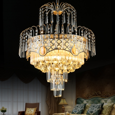 Multi-Tier Crystal Chandelier Contemporary Crystal Drum Ceiling Lights in Gold for Dining Room