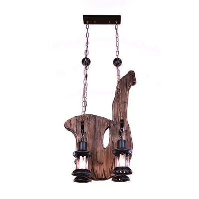 Rustic Goose Linear Chandelier Iron and Wood 4 Light Ceiling Light Fixture for Kitchen Dining