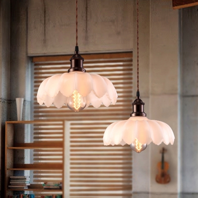 Scalloped Pendant Ceiling Lights Modern Industrial Glass 1 Light Hanging Lamps in Olde Bronze for Coffee Shop