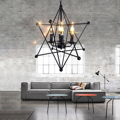 Star Hanging Lights Contemporary Iron 4 Lights Ceiling Chandelier in Black for Restaurant